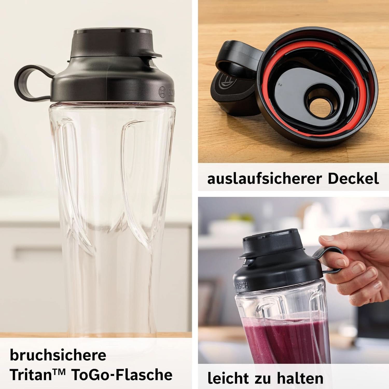 Bosch Mini-Standmixer Vitapower Serie 2 MMB2111S, Highspeed-Mixer, Bis Zu 40 000 Rpm, Tritan Togo-Flasche 0,6 L, Trinkdeckel, Bruchsicher, Spülmasch.Geeignete Teile, 450W, Silber/Schwarz Kitchen Naty Shop