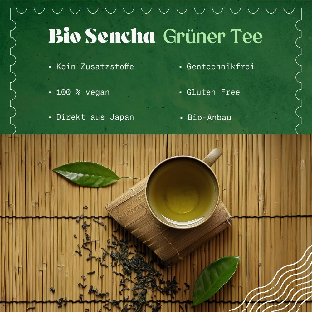 Naturalebio japanskt Sencha-te - 200 g Ekologiskt grönt te - 100% rent och naturligt Sencha-grönt te - lösa blad från första skörden - ekologisk produkt odlad i Japan