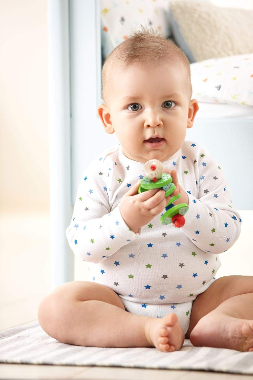 HABA 1068 - Flapsi gripleksak, glad leksak för spädbarn och småbarn, gjord av trä från 6 månader, motorisk leksak med skallerljud Baby Toys Naty Shop