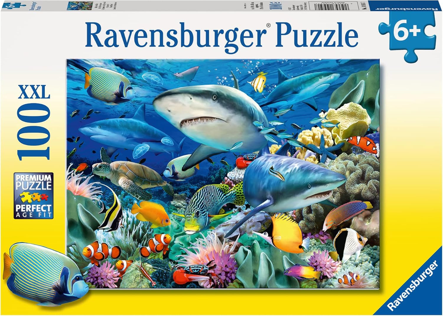 Ravensburger pussel för barn - 10951 Reef Of Sharks - Undervattensvärldspussel för barn från 6 år med 100 bitar i Xxl-format Pussel Naty Shop Single