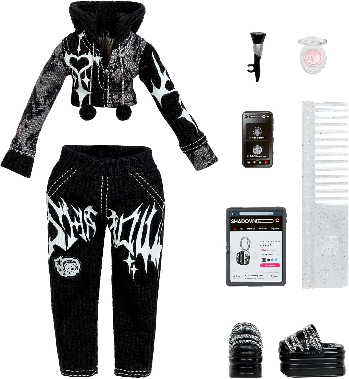 Girls Night Rainbow High Shadow High - Heather Grayson - 28cm modedocka i nyanser av grått, svart och vitt hår och outfit med accessoarer och kam - För samlare och barn från 6 år och uppåt