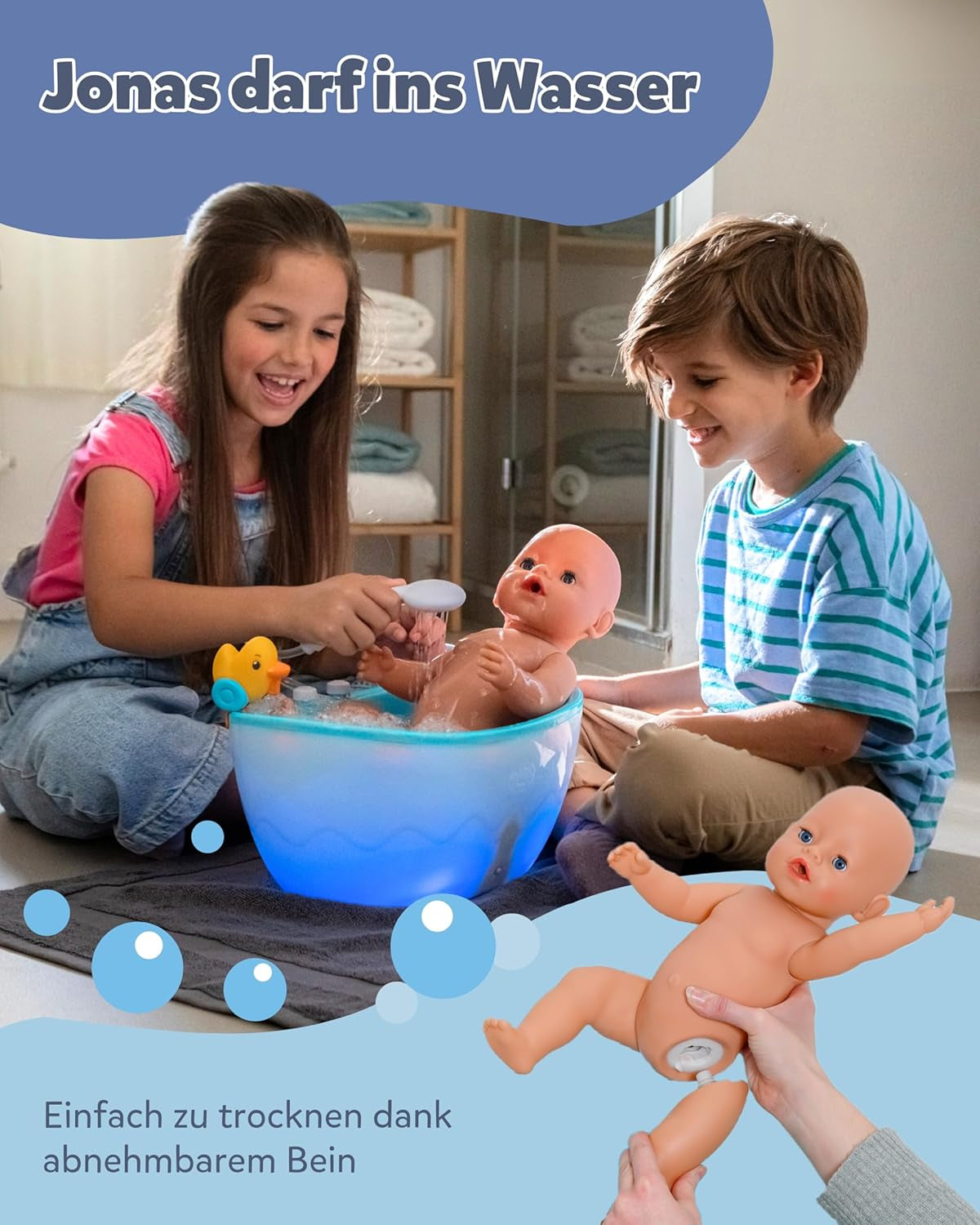 BABY Born Jonas - babydocka 43 cm - 10 funktioner inklusive tillbehör och madrass - Fungerar helt utan batterier - Lämplig för barn från 3 år och uppåt