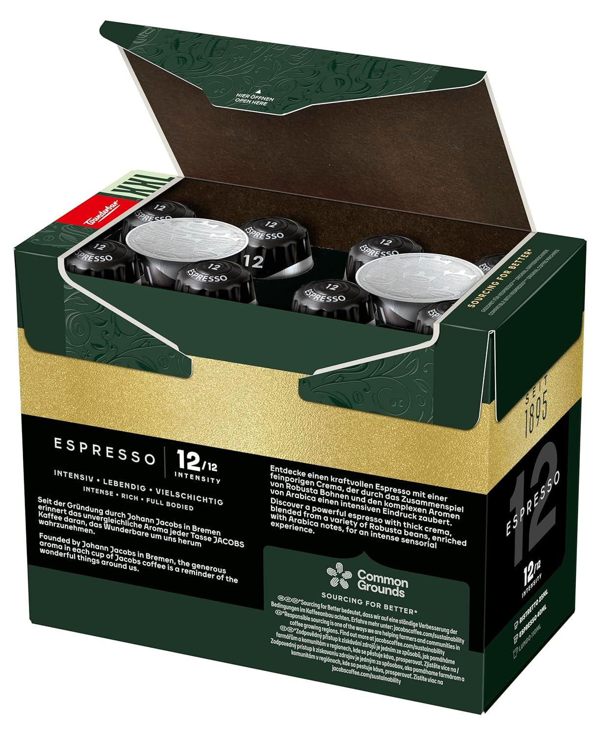 Jacobs Kaffeekapseln Espresso Ristretto, Megapack XXL, Intensität 12/12, 5 x 40 Getränke, Nespresso* kompatibel Kaffee Kapseln, 200 Kapseln