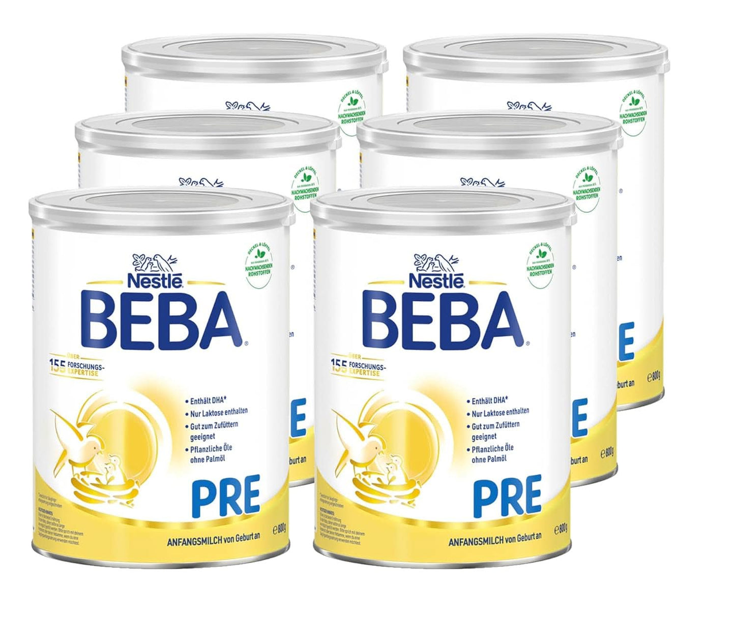 BEBA PRE Initial mjölk från födseln, barnmat med DHA, endast laktos, utan palmolja, förpackning 3 (3 x 800 g) Naty Shop PRE 6 x 800 gram
