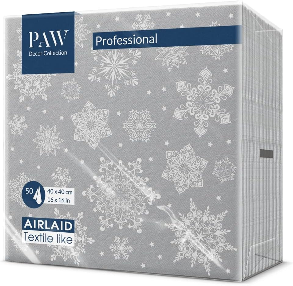 PAW - Airlaid servetter (40 X 40 Cm) I 50 delar I Perfekt för jul, vinter, helgdagar I Julaftons bordsdekorationer I Airlaid tygliknande servetter Vintergrenar I Vintergrenar