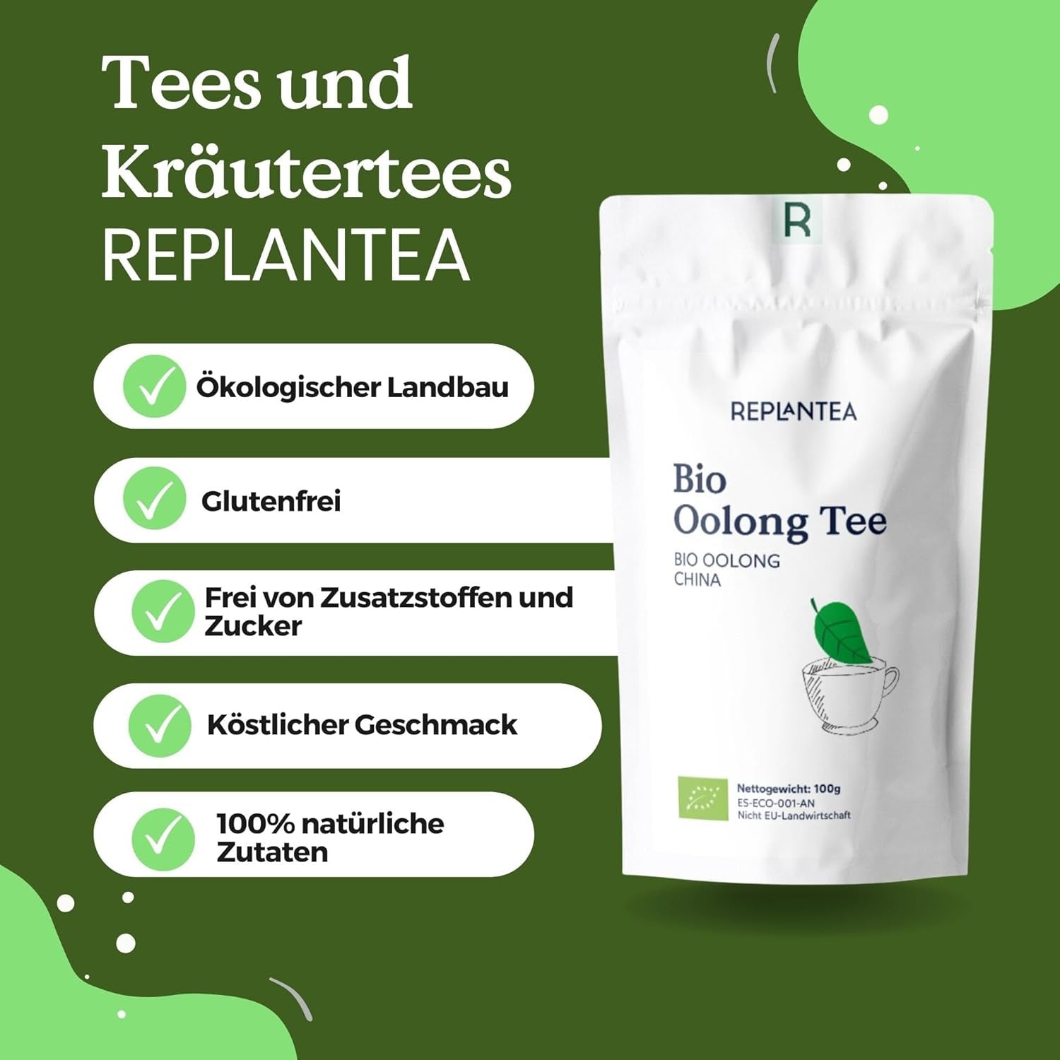 Bio Oolong Tea 100 G (50 koppar) | Tie Guan Yin Oolong Tea REPLANTERA