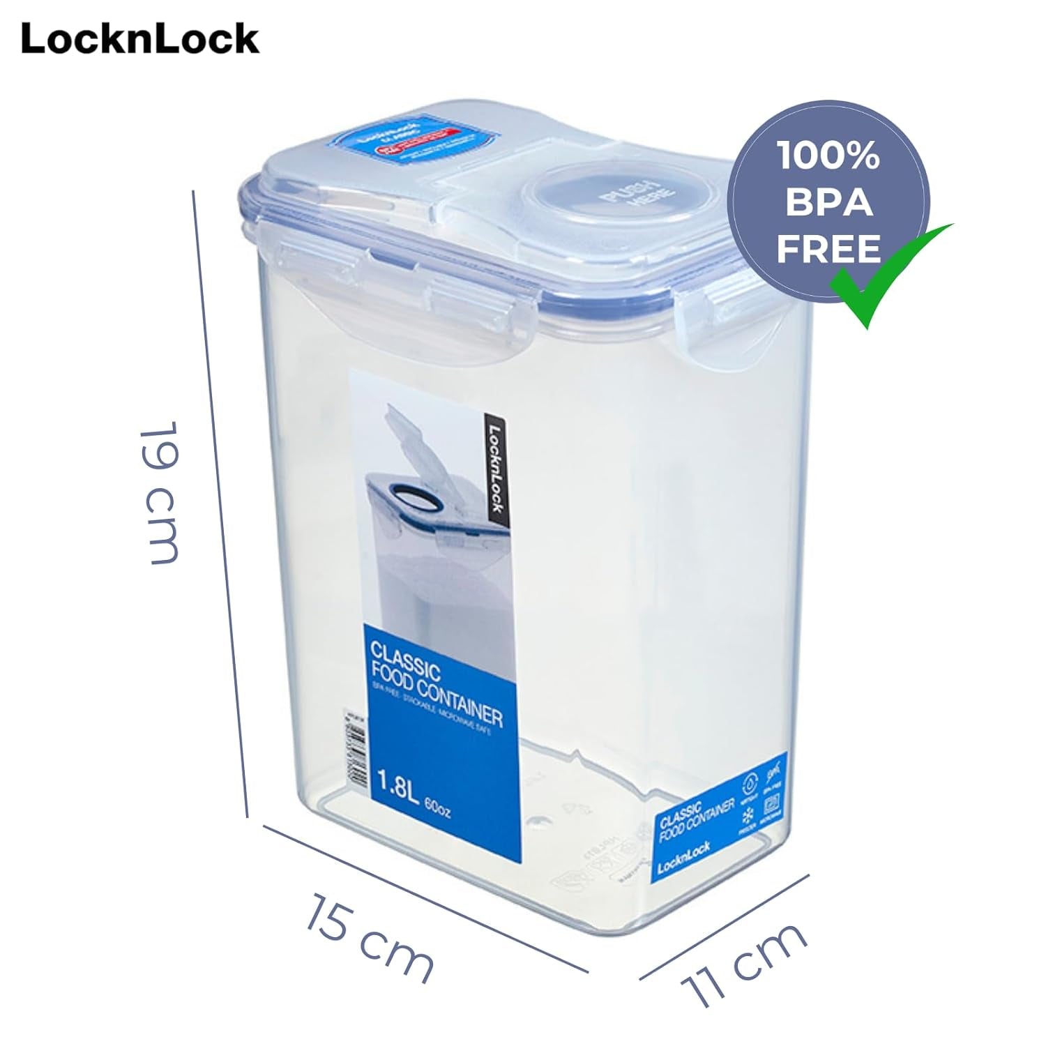 LocknLock PP Classic bulkbehållare 1,8L | 15,1 x 10,8 x 19 cm | 100 % förseglad förvaringslåda | matautomat för müsli eller mat | BPA-fri och diskmaskinsäker förvaringsbehållare Naty Shop Food Storage Boxes