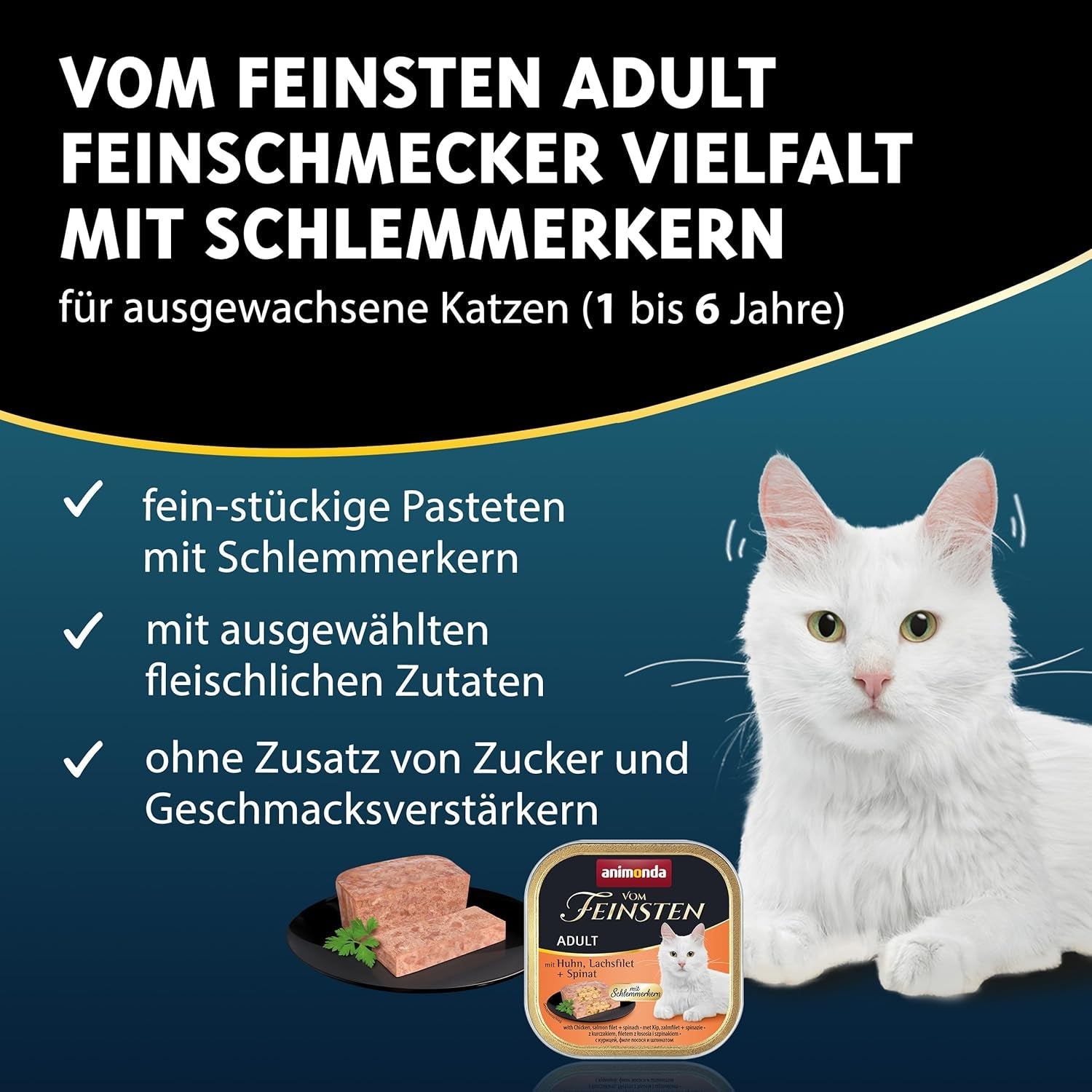 animonda Vom Feinsten Adult Gourmet Variety (32 x 100 g), spannmålsfritt och sockerfritt våtfoder för vuxna katter med en oemotståndlig gourmetkärna.