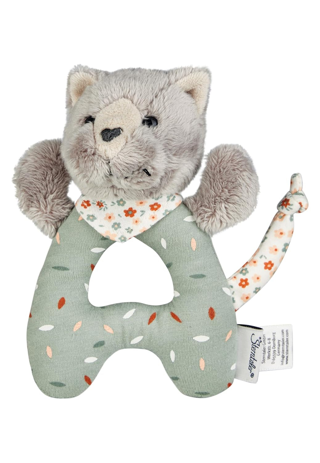 Lilly Cat Sterntaler Catch Toy - Motoraktivitetsleksak för skallra, beröring och lek - Plyschleksak för spädbarn och barn med rattle som lojal vän - Mjukt tyg babyleksak, grå Bebe Naty Shop Toys Standardtitel
