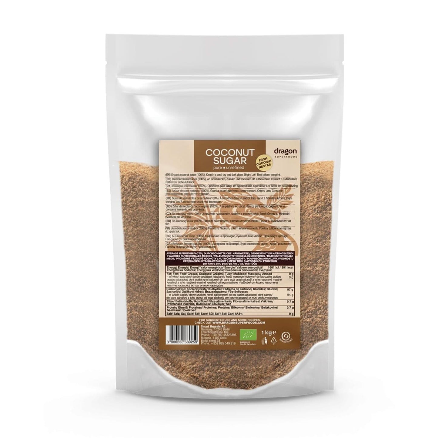 Kokossocker-100 % ekologiskt, oraffinerat, 1 kg sötningsmedel Naty Shop 1 kg