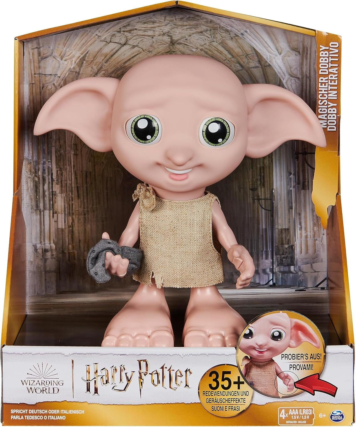 Wizarding World Harry Potter - Dobby House Elf Interactive Doll med 30+ ljud, meningar och rörelser, tysk-italienska, leksak för 6 år gammal, Fanartikel Dolls Naty Shop Standardtitel