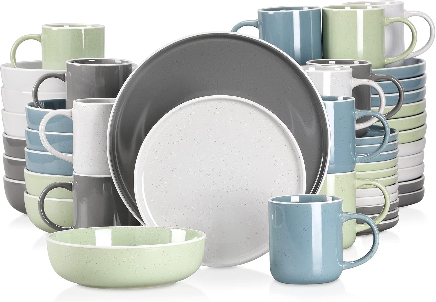 vancasso SESAM Serie Steingut Geschirrset für 12 Personen, 48 teiliges Kombiservice – Tafelservice mit Speisetellern, Desserttellern, Müslischalen och Kaffeetassen, Scandinavian Design