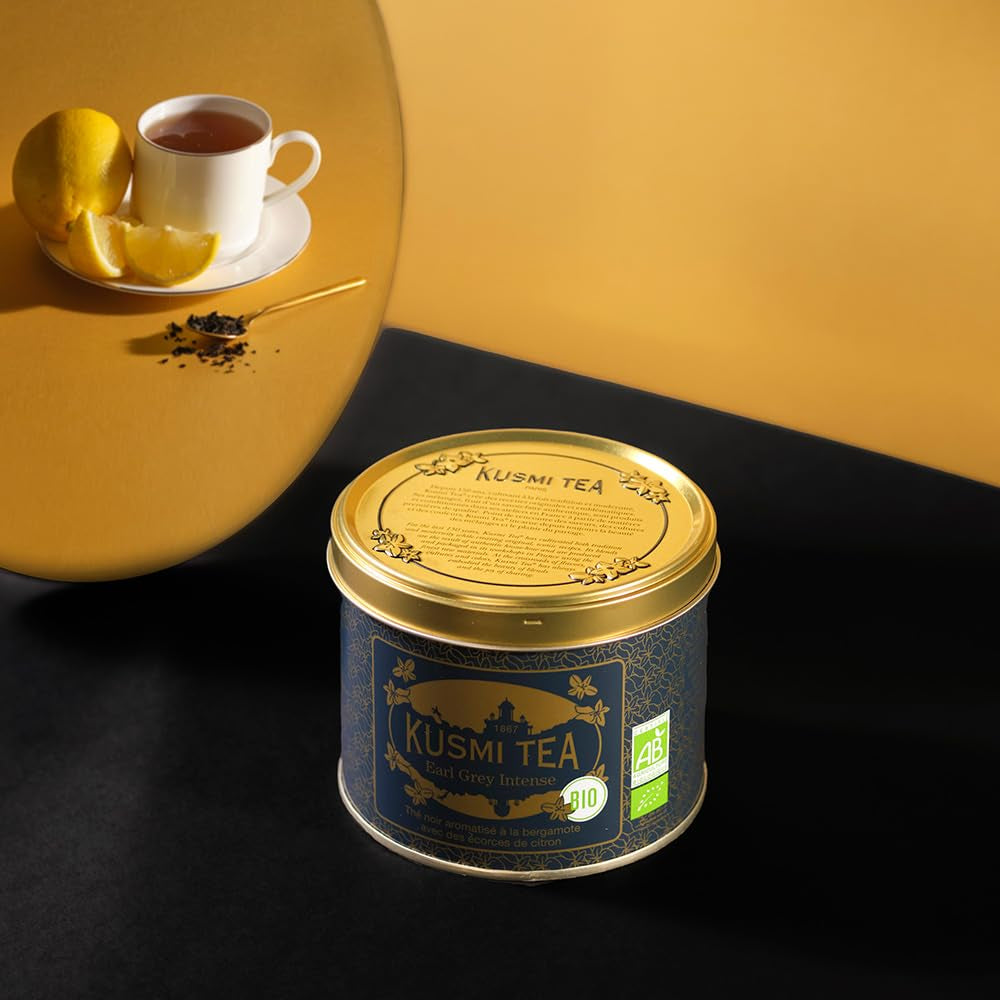 Kusmi Tea - Earl Grey Intense - Ekologiskt Earl Grey svart te med stark bergamott och kryddig citron - löst te - 100g metalllåda - Antal för ca 50 koppar