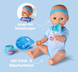 Simba 105030044 - Newborn Doll - Pojke, helvinyldocka med sovande ögon, dricks- och vätningsfunktion och tillbehör, 8 delar, 43 cm, babydocka, 3+