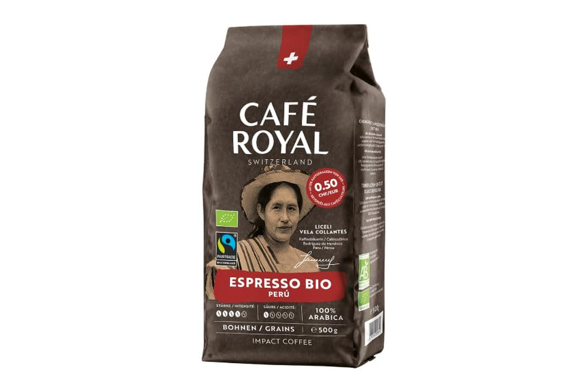 Café Royal Bio Espresso Peru – 100% Arabica Kaffeebohnen, aromatiskt intensiv, dunkle Röstung, Stärke 4/5, Bio & Fairtrade, 500 g ganze Bohnen