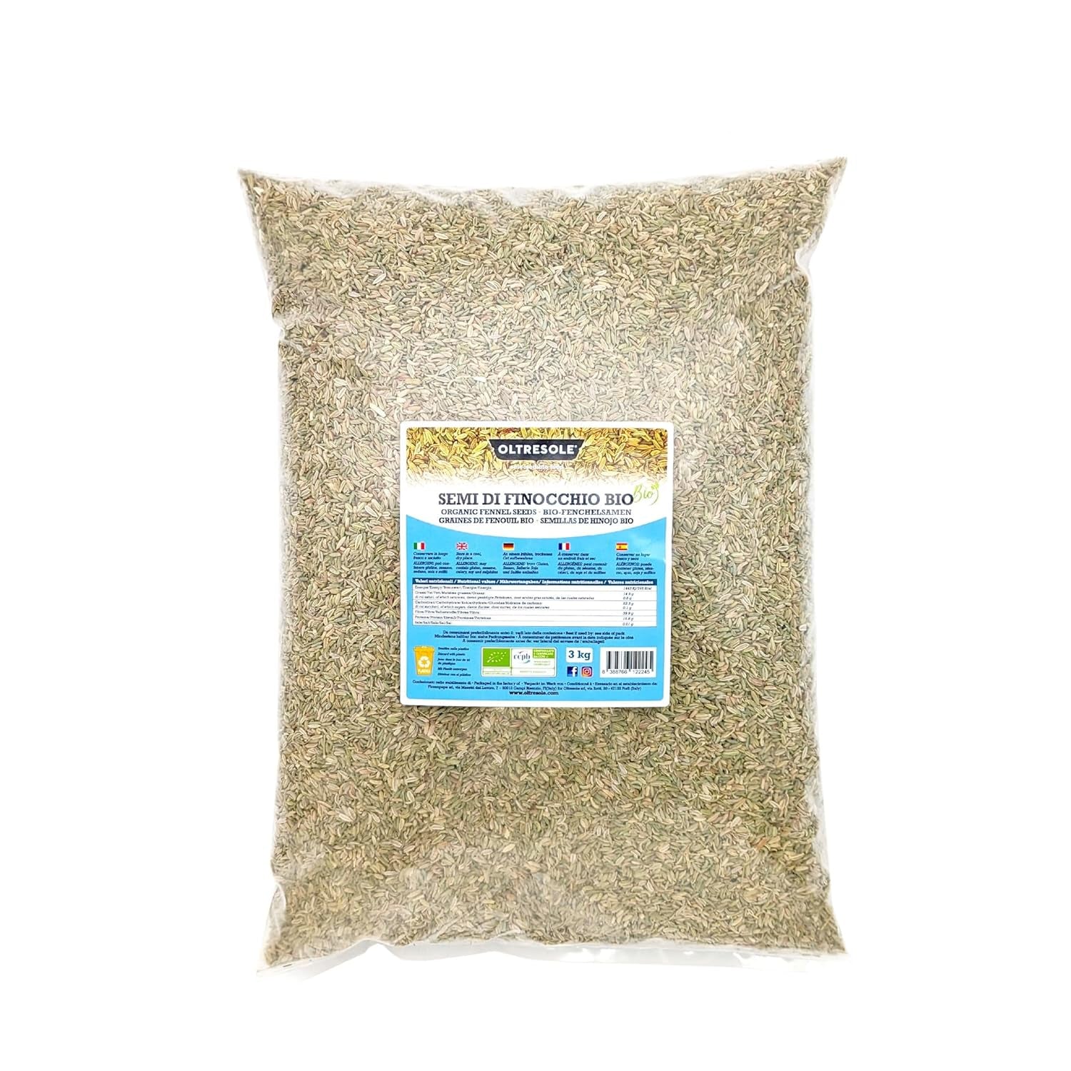 Ekologiska fänkålsfrön 3 kg ekologiska hela frön Idealiska för matsmältningsteer och recept Perfekt för bakning Bekväm storlek