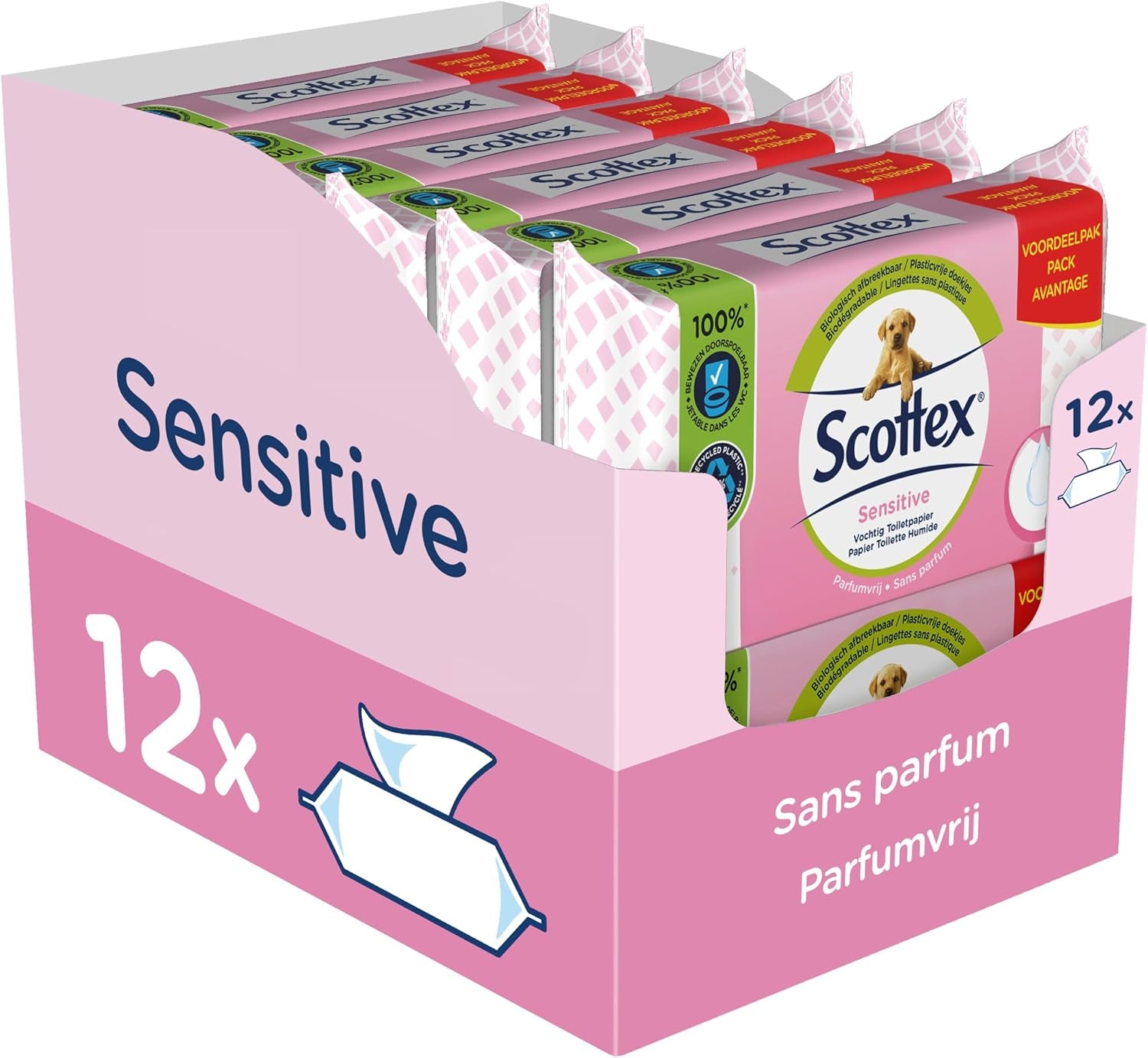 Känsligt vått toalettpapper, 38 tjänster (38 tjänster X 12 paket, 456 tjänster totalt)