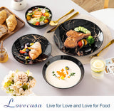LOVECASA Daphne Series Porslinsservis Set SWEET 24-delat kombinationsset Gulddesign Middagstallrikar Desserttallrikar spannmålsskålar och mattallrikar för 6