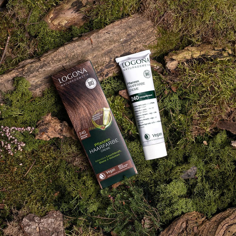 LOGONA Natural Cosmetics Plant Hair Color Cream 240 Nougat Brown, Naturlig färg för brunt hår med henna, färgande kräm för bruna toner, färgning för mörkt hår, 150ml Hårfärgning Naty Shop