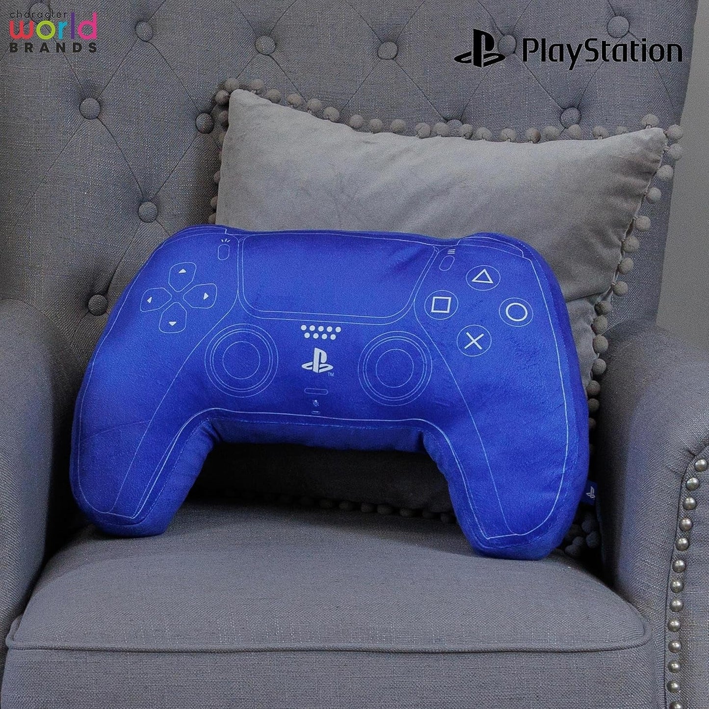 Character World: Officiellt licensierad Playstation Controller-formad kudde, handenhetsdesign, fylld plyschkudde | Perfekt för sovrums- eller lekinredning, blå Naty Shop standardkuddar
