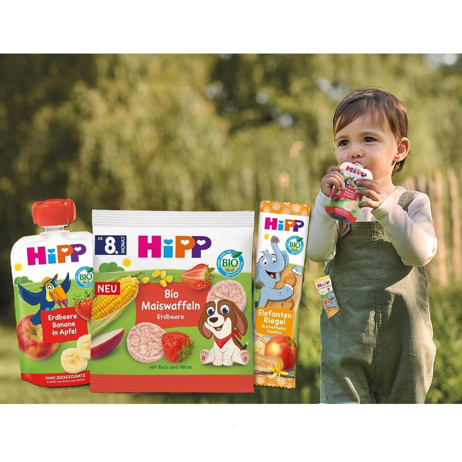 HiPP Bio Quetschie Mirabelle i Apfel-Pfirsich - Ellis Einhorn (8 x 100g), ab 1 Jahr, 100% Fruchtpüree, ohne Zuckerzusatz, vegan, i bättre Bio-Qualität