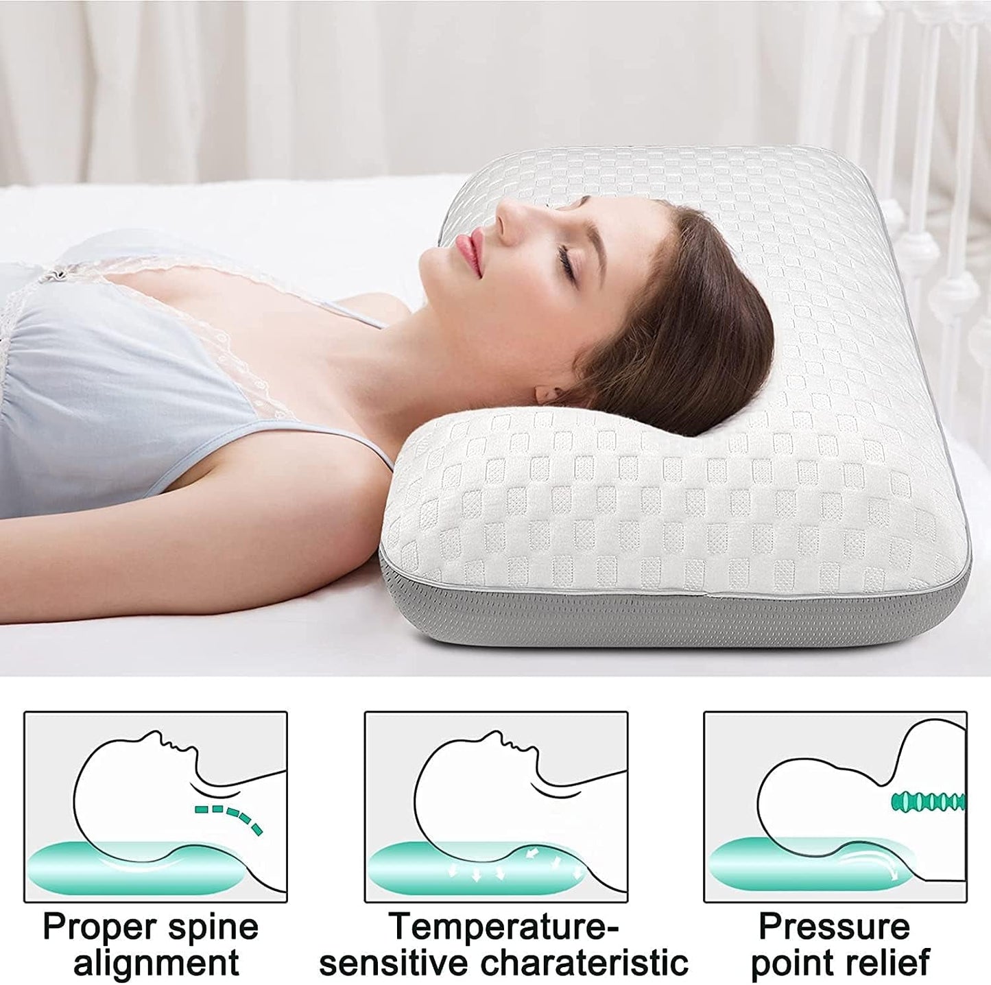 Fityou Memory Foam Kudde Nackstödskudde Ergonomisk sovkudde Kylkudde Dubbelsidig design Tvättbart kuddfodral (67,5X40X13Cm) Cervikala ortopediska kuddar Naty Shop