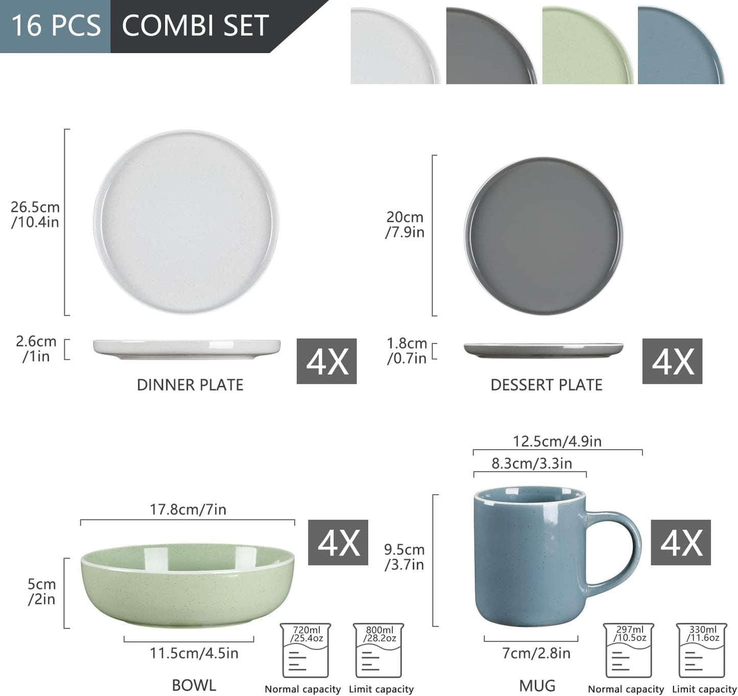 vancasso SESAM Serie Steingut Geschirrset für 12 Personen, 48 teiliges Kombiservice – Tafelservice mit Speisetellern, Desserttellern, Müslischalen och Kaffeetassen, Scandinavian Design