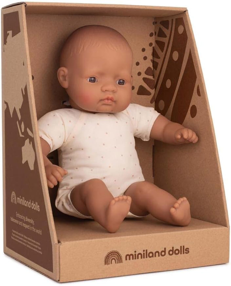 Miniland Dolls: Latinamerikansk docka, 32 cm, mjuk tygkropp, presentförpackning