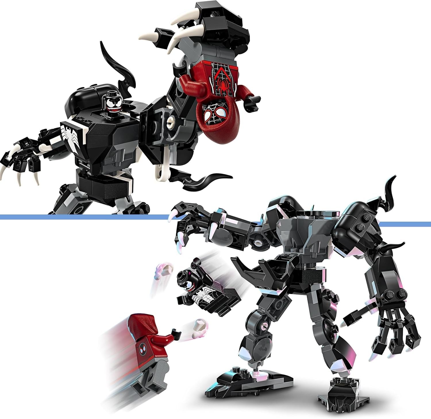 LEGO Marvel Venom Mech vs. Miles Morales rörliga actionfigurer för barn Spider-Man Set med Superhjälte Duell Minifigurer Leksakspresent för pojkar och flickor 6 år gamla 76276 Byggset Besuche den LEGO-Store