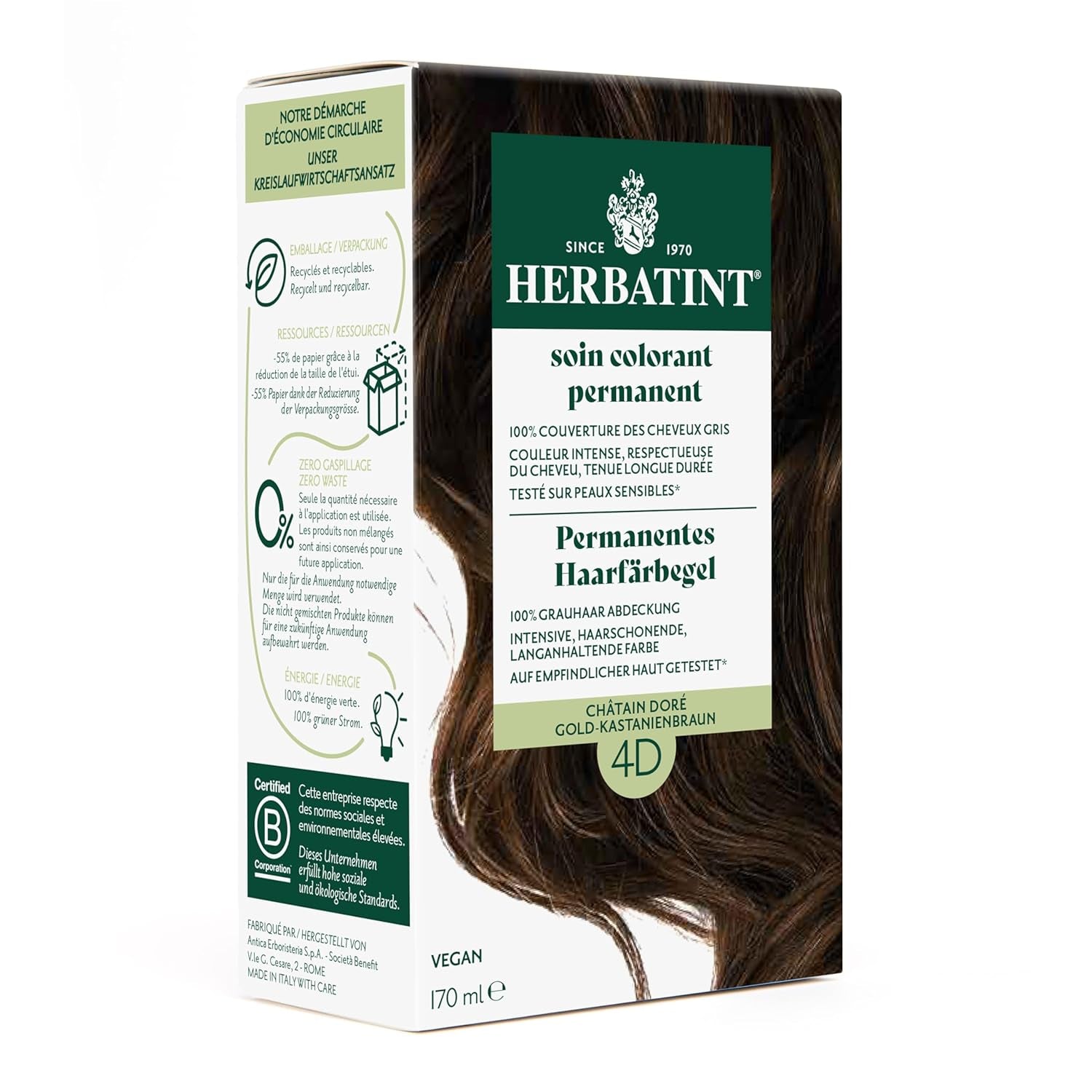 Permanent hårfärgningsgel 6N mörkblond - 170 ml I Ammoniakfri, 100 % täckning av grått hår I Testad på känslig hud, med 8 växtextrakt