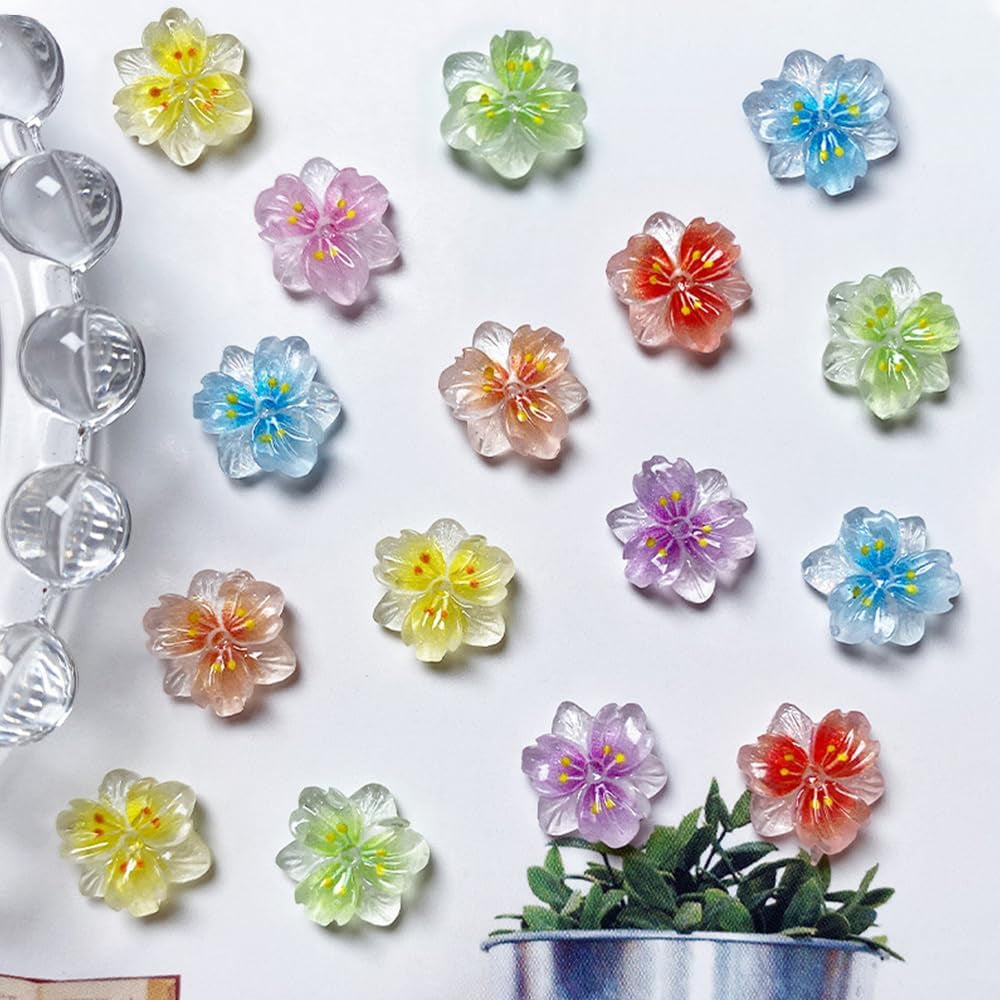 50st 3D Blume Nagel Charms Nägel Zubehör Nageldesign Glitzersteine ​​Nailart Strasssteine ​​Flower Nail Charms Luminous Flower Nail Art Charms Bunte Blumen Deko Nagel Steinchen Blommor Nail Strass