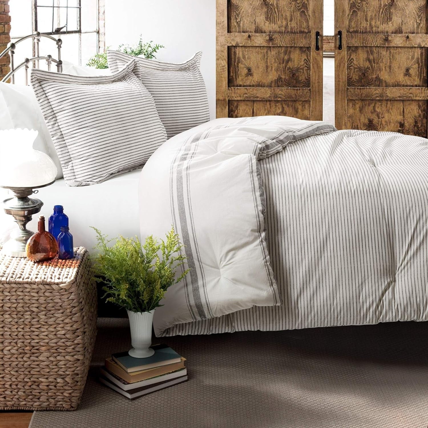 Lush Decor Farmhouse quilt med ränder, Full/Queen, grå täcken och täcken Naty Shop