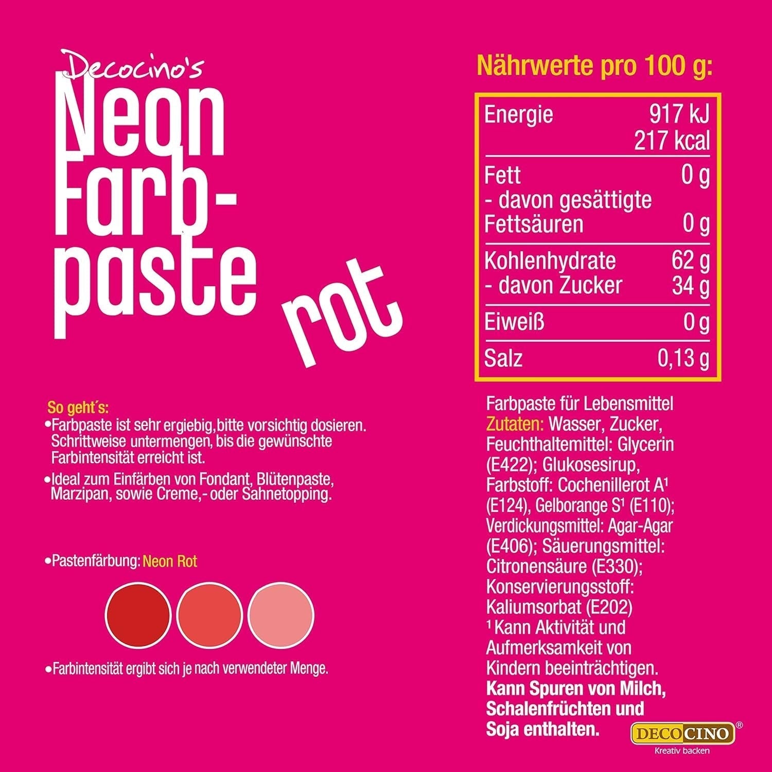 Decocino Neon Food Paste Red – Hög dos livsmedelsfärg – För att färga kakor, muffins, cupcakes – Smaklös