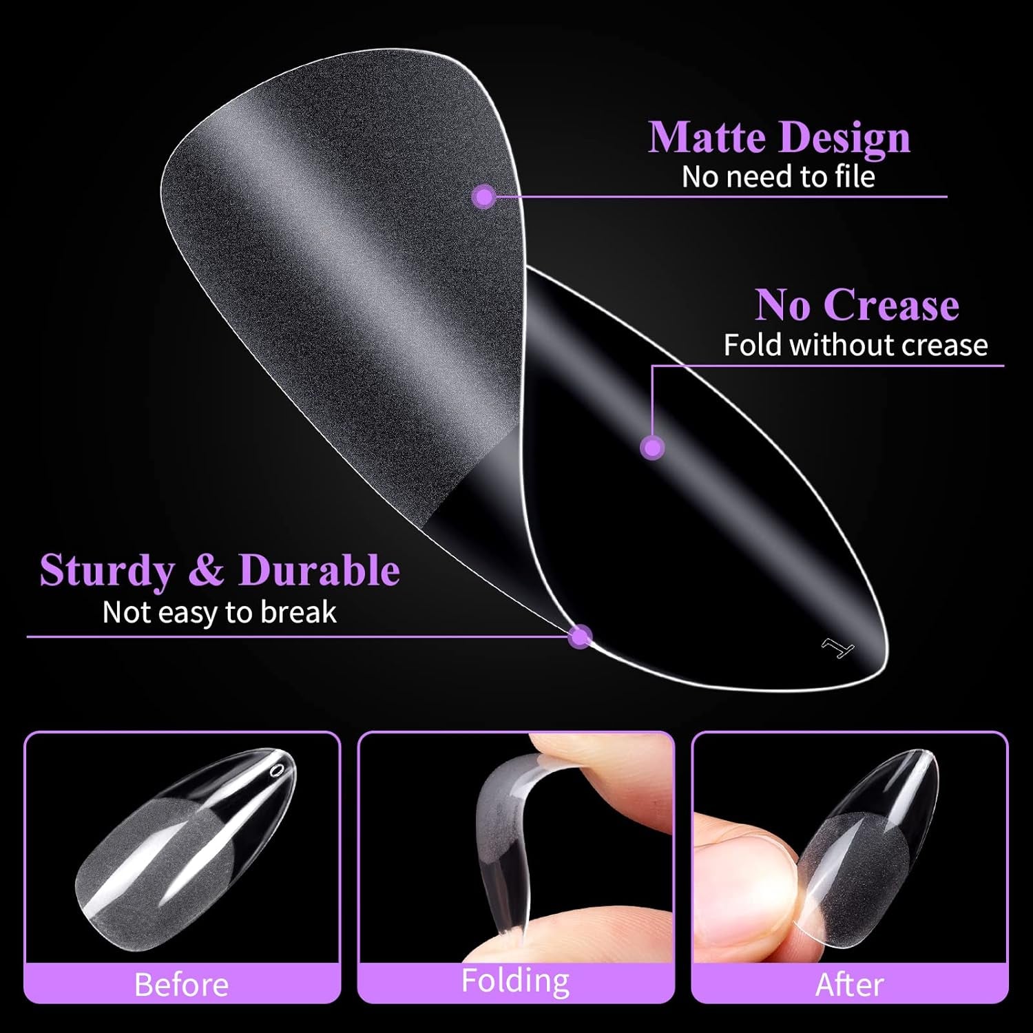 Becellen 500 st konstgjorda nagelspetsar, mjuka gelnagelspetsar, heltäckande, gelnagelspetsar, förpolerade konstgjorda naglar, DIY Nail Art limset (mandlar)