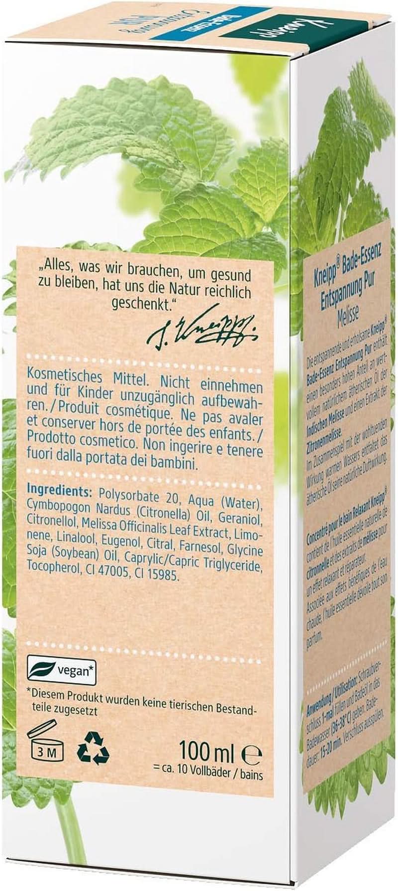 Kneipp Bade, badolja med naturlig indisk melissa eterisk olja och citronmelissextrakt, 100 ml Naty Shop