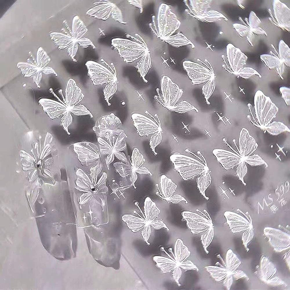 Aurora Muschel Schmetterling Nagelsticker Weiß Schmetterlinge Nageldekal Gelee Relief Butterfly Nagelaufkleber Y2K Butterflies Nagel Sticker Nägel Nageldesign Nagel Zubehör Nail Art Stickers Nailart