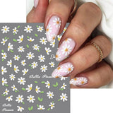 5D-präglade vita prästkragar Nagelklistermärken Blommor Nagelklistermärken Blommor Självhäftande folieklistermärken Nagelkonstklistermärken Tusenskönor Nageldekoration Tillbehör Blomdesignklistermärken Nagelkonst