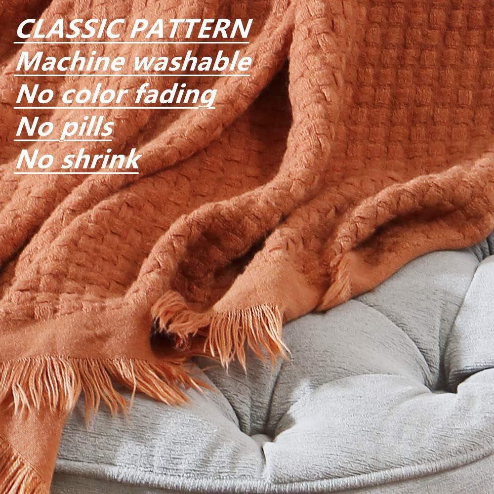 CREVENT roststickad filt för soffa Soffa Stol Säng Heminredning Mjuk Varm Mysig Lätt Vår Sommar Höst (127,8 X 152,4 cm Karamell / Brun / Bränt Orange) CREVENT sängar och filtar