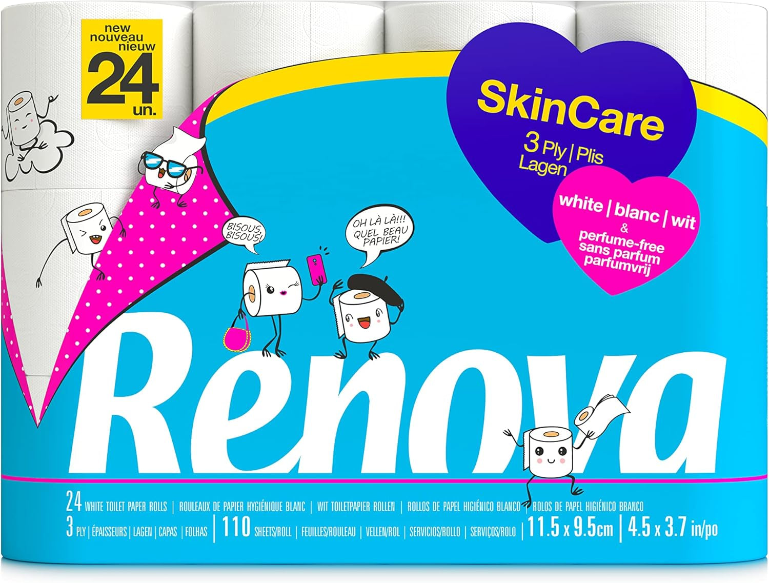 Renova Skincare toalettpapper, 3 lager, vitt, 24 rullar