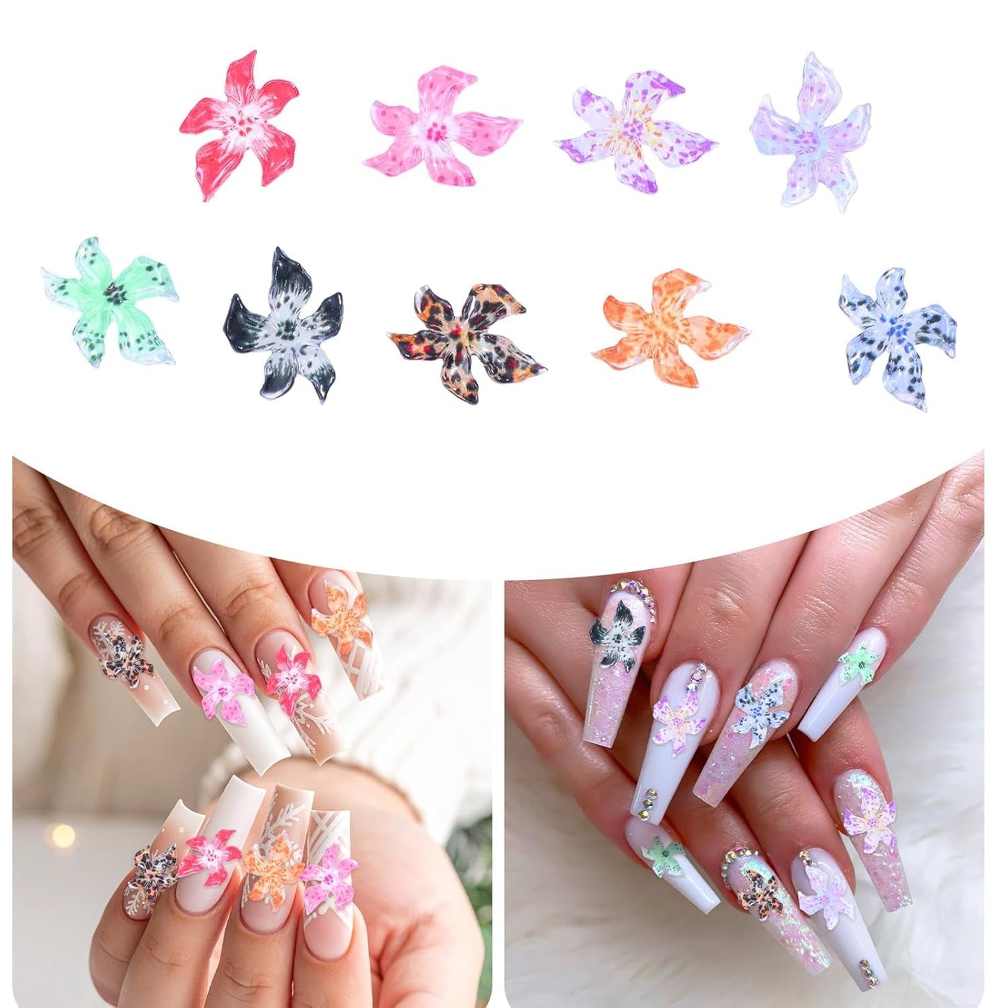 50 st 3D Blumen Nägel Nail Charms Bunt Gelee Weich Kleber Lilie Flower Blume Nagel Hibiscus Zubehör Nageldesign Eis Kristall Geprägt Farbverlauf Lilien Für Mädchen Frauen Diy Basteldekoration