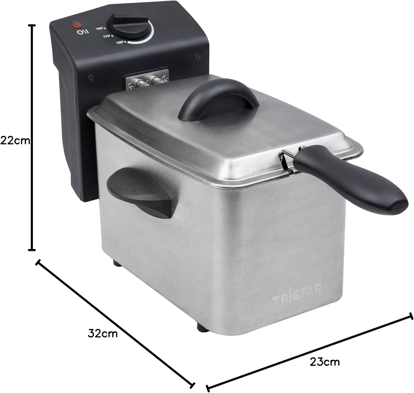 Tristar fritös i rostfritt stål - Med 2 liters kapacitet, kallzonsfunktion och justerbar termostat upp till 190°C, FR-6919, silver Vitvaror Naty Shop