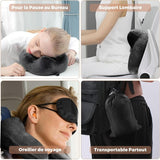Uppblåsbar resekudde, resekudde med sovmask + öronproppar + bärväska, superlätt och bärbar, perfekt för flygplan, bil, hem, kontor, svarta Naty Shop resekuddar