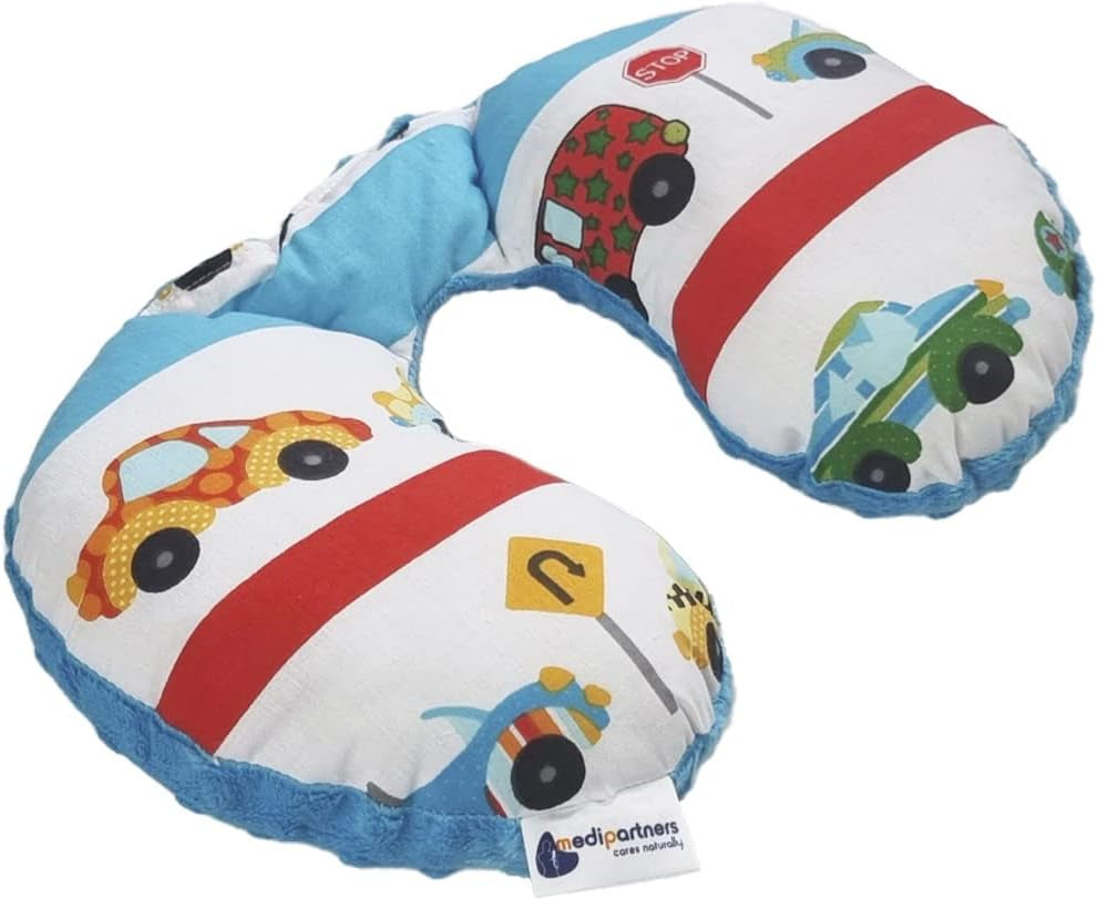 Medi Partners Baby nackkudde Nackstöd 100% bomull / minky baby nackkudde för bilvagn resor sömn nackkudde snooze roll (REH med grå Minky) Cervikala ortopediska kuddar Naty Shop Cars with Turkos Minky