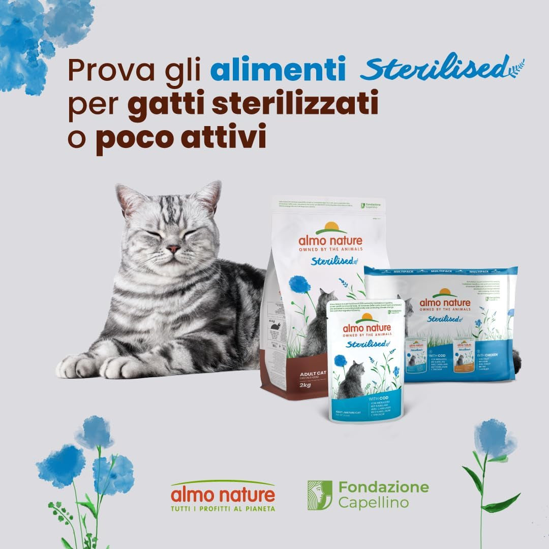 Almo Nature Functional - Steriliserad - Våtfoder för vuxna och äldre katter, steriliserad eller mindre aktiv - med torsk och kyckling - Låg fetthalt, återfuktande - 70g (pack med 6)