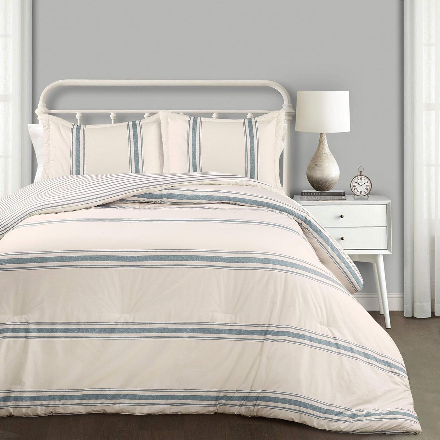 Lush Decor Randig Bondgård Quilt, Hel/Drottning, Grå Quilts och Quilts Naty Shop King Blue