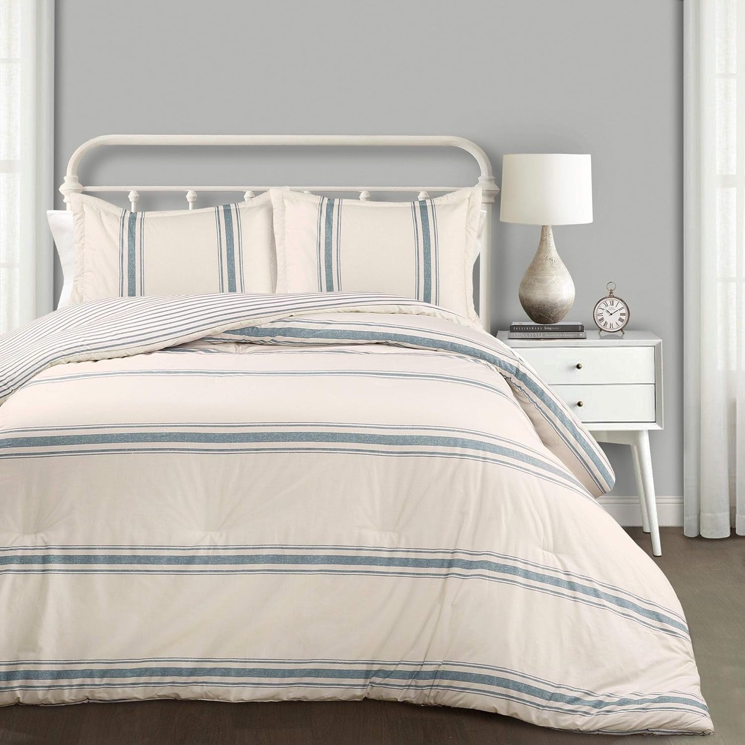Lush Decor Randig Bondgård Quilt, Hel/Drottning, Grå Quilts och Quilts Naty Shop King Blue