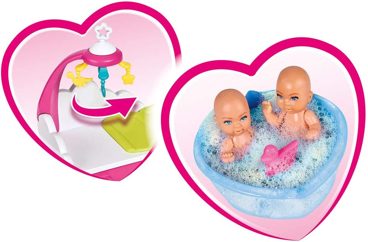 Simba 105733333 - Steffi Love Welcome Twins, Gravid docka, Med tvillingar, Med skötbord och badkar, Accessoar, Dress up docka, 29Cm, För barn från 3 år och uppåt Dolls Naty Shop