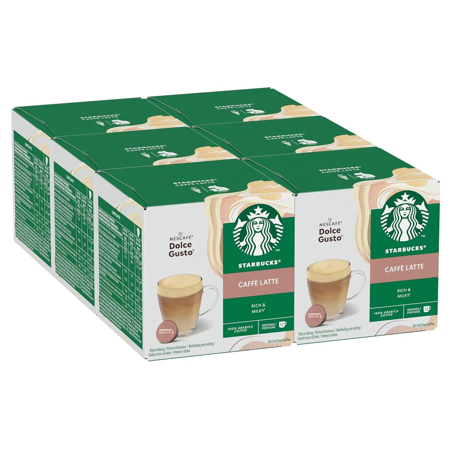 STARBUCKS Caffè Latte av Nescafé Dolce Gusto Kaffeekapseln 6 x 12 (72 Kapseln)