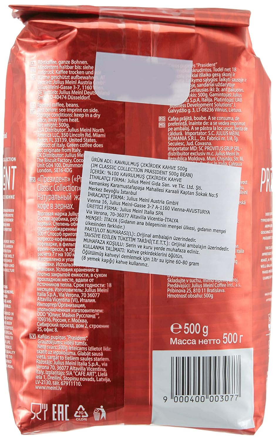 President Whole Beans paket med 2 (2 x 500 g)