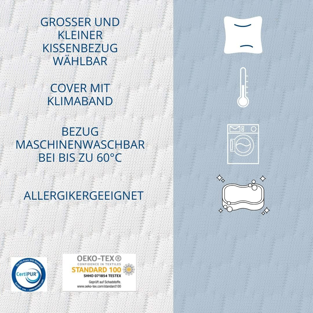 Genius Eazzzy skumkudde 40X80 Cm höjd 10Cm - Nackstödskudde med 2 grader av hårdhet + kylande gelskum - Sovkudde för sido-, rygg- och magslipare mot nacksmärta, polyester Naty Shop standardkuddar